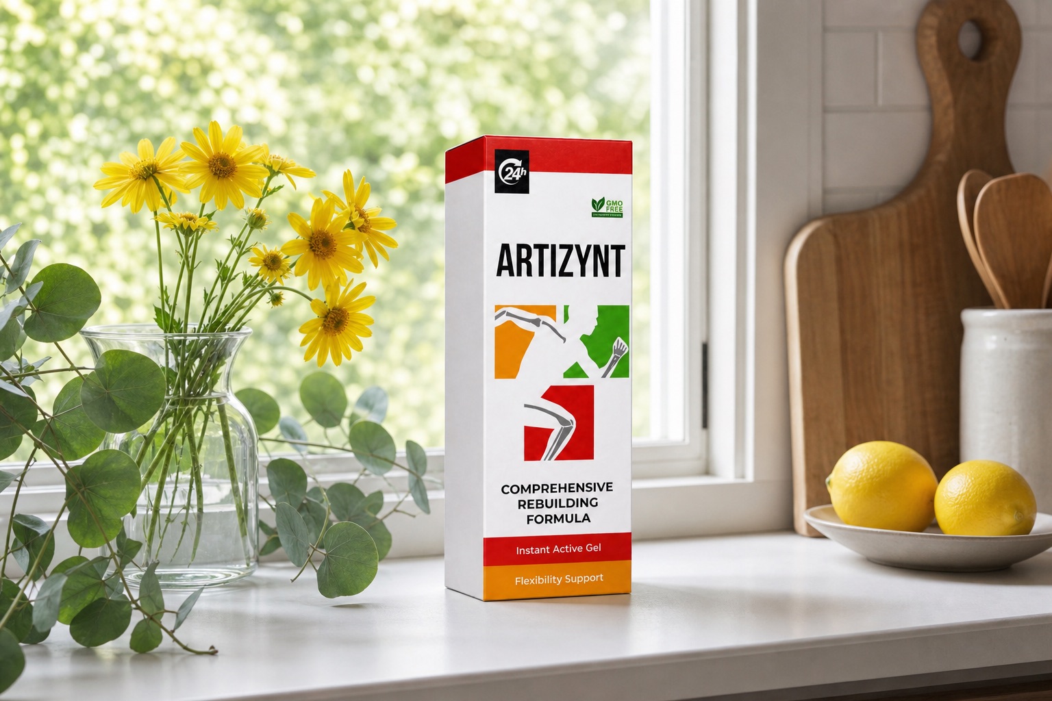 Kartón ArtiZynt na kuchynskom parapete s arnikou